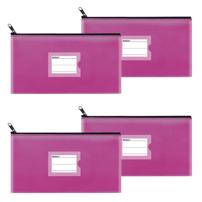 Sinzip 4 Pack Bank Deposit Money Bag, Heavy Duty Leatherette Security Zipper Wallet with Clear Window, Coin Bag, Cash Bag, Tool Pouch, Assorted Colors (4 Pack Hot Pink) - Image 1